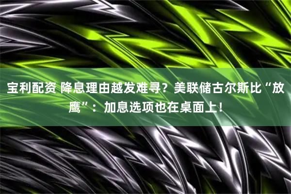 宝利配资 降息理由越发难寻？美联储古尔斯比“放鹰”：加息选项也在桌面上！